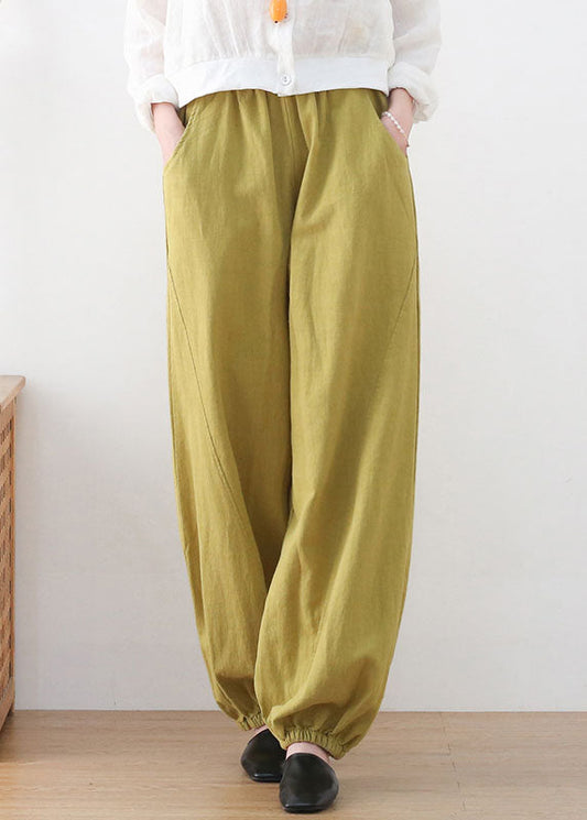 Ginger Elastic Waist Linen Beam Pants Summer