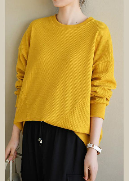 Art Yellow Cotton O Neck Long Sleeve Loose Sweatshirt