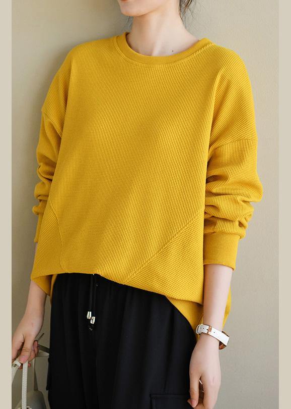 Art Yellow Cotton O Neck Long Sleeve Loose Sweatshirt