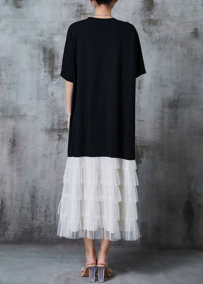Black Cartoon Bow Patchwork Cotton Maxi Dresses Summer