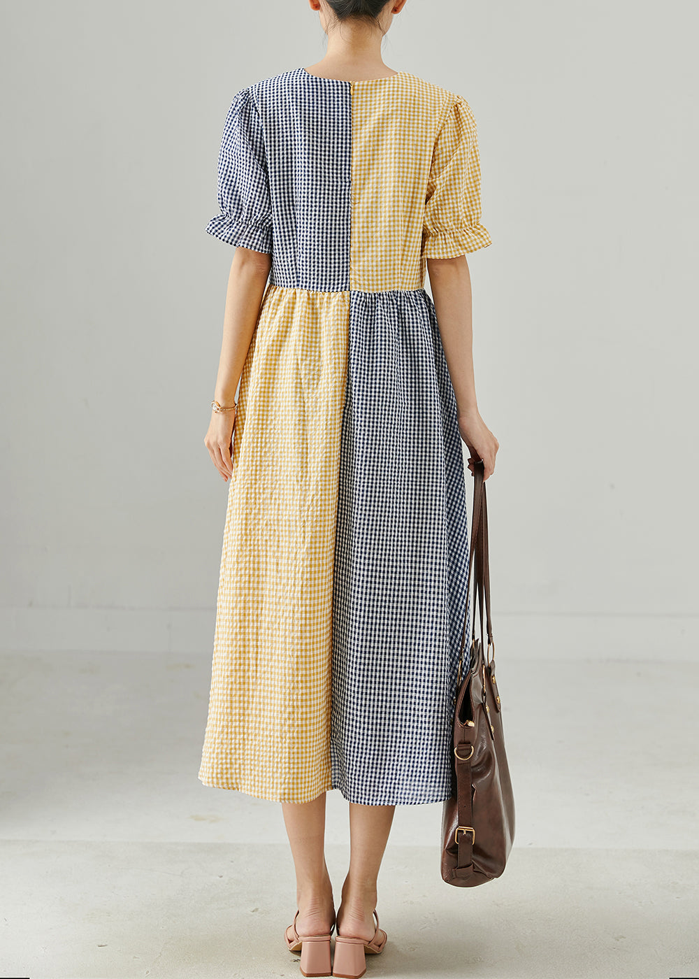 Colorblock Plaid Patchwork Cotton Dresses Summer