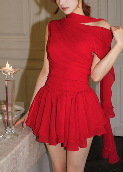 New Red Off Shoulder Top and Shorts Two Piece Set Summer