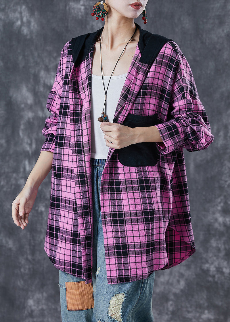 Rose Hooded Patchwork Plaid Cotton Coat Fall