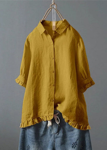 Loose White Ruffled Button Cotton Shirt Summer