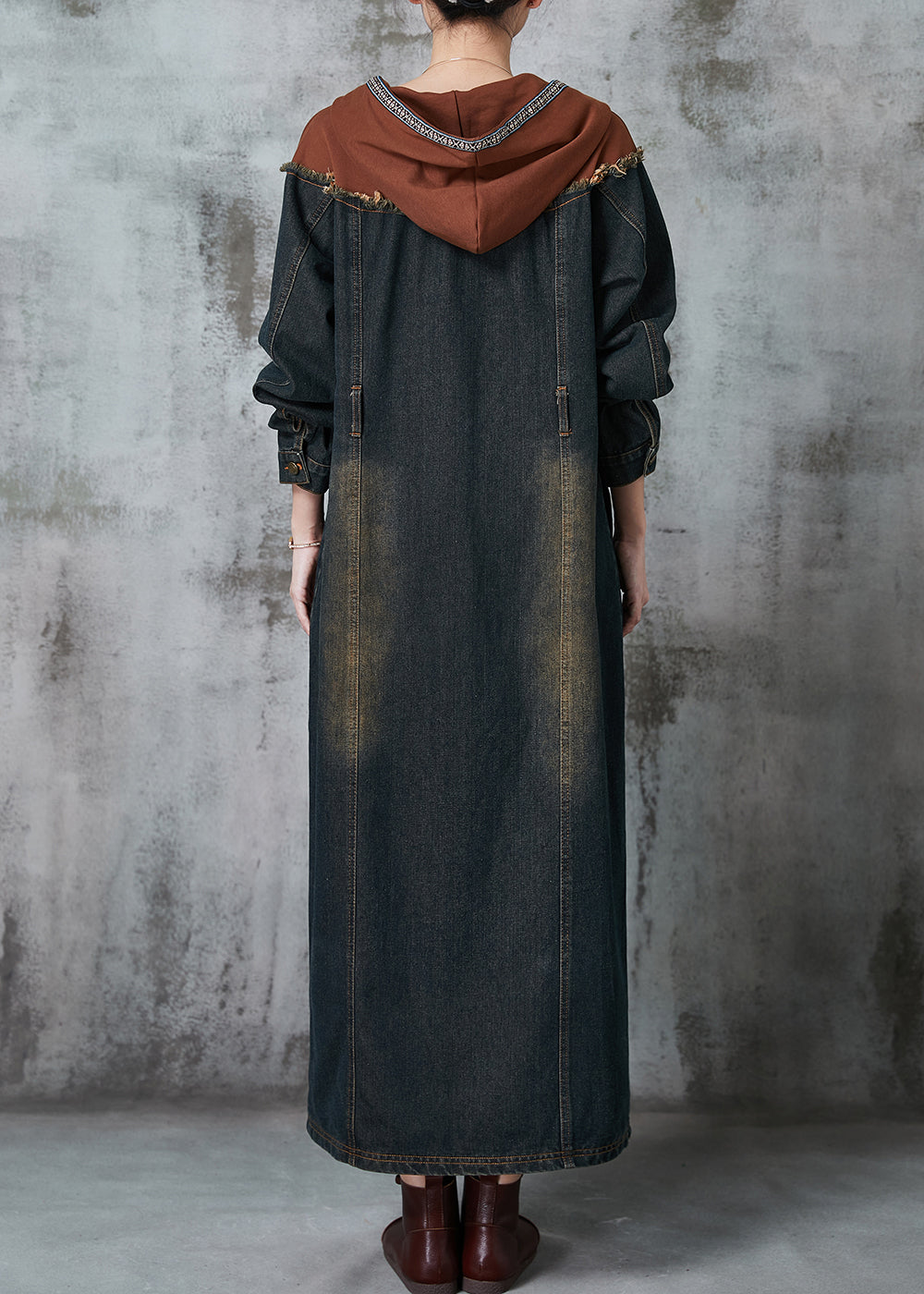 Fine Navy Patchwork Denim Long Dresses Spring