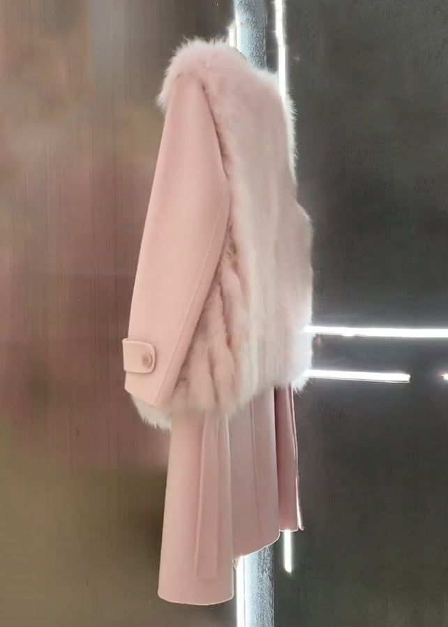 Italian Pink Fuzzy Fur Fluffy Waistcoat and Coat Woolen Sets 2 Pieces Winter