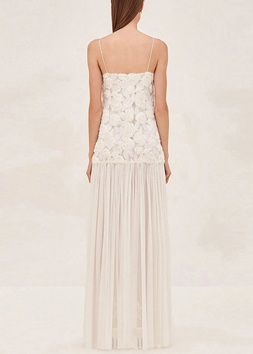 White Zippered Wrinkled Chiffon Spaghetti Strap Dress Sleeveless