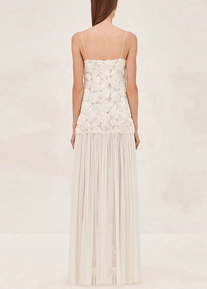 White Zippered Wrinkled Chiffon Spaghetti Strap Dress Sleeveless