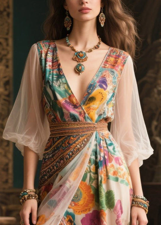 Apricot Print Exra Large Hem Chiffon Party Dress Summer