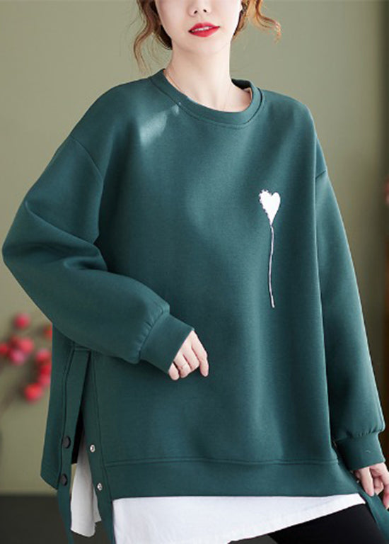 Red O Neck Heart Print Cotton Sweatshirt Winter
