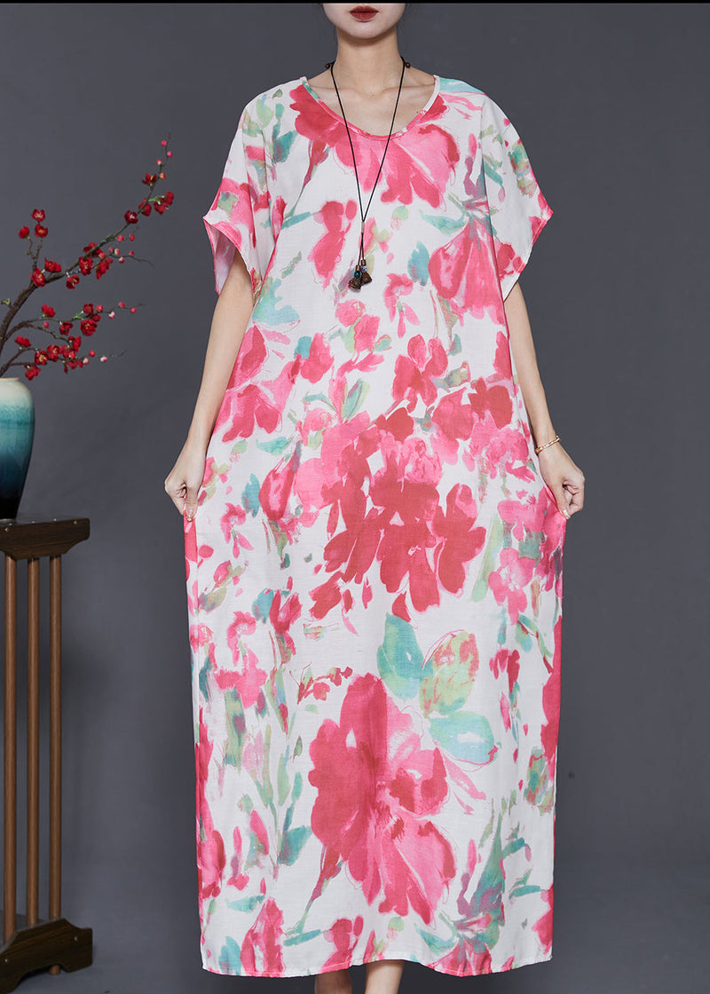 Pink Oversized Print Cotton Vacation Dresses Summer