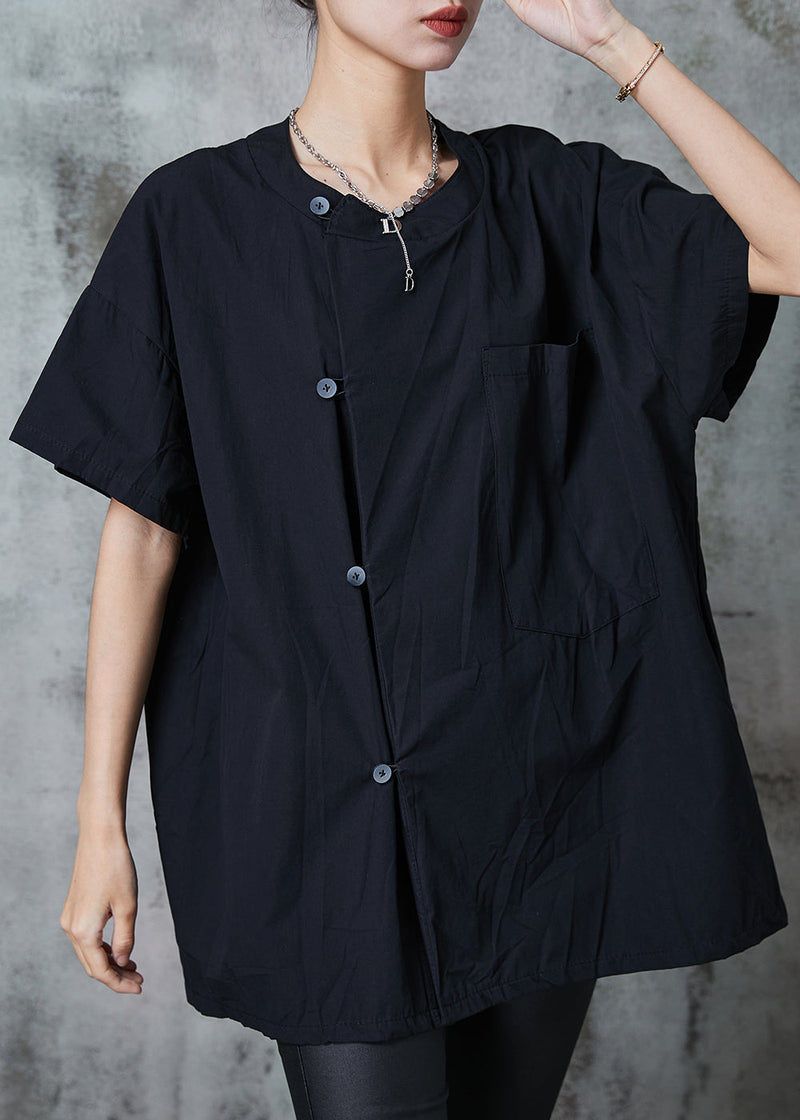 Black Oversized Pocket Cotton Shirt Tops Summer