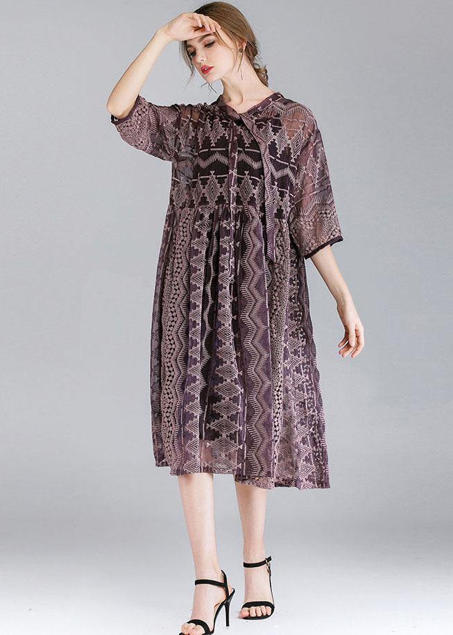 Organic Purple Chiffon Spring Half Sleeve Two Pieces Set