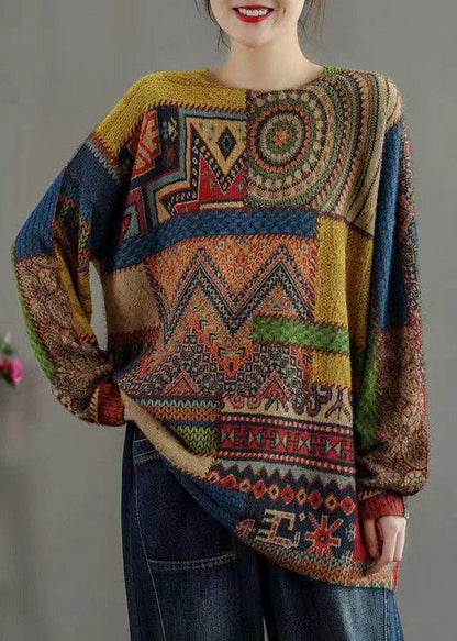 Multi Patchwork Cozy Mink Hair Knitted Sweaters Long Sleeve