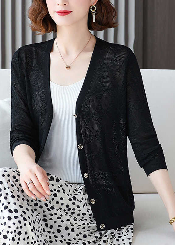 Blue V Neck Ice Silk Knit Loose Coat Fall
