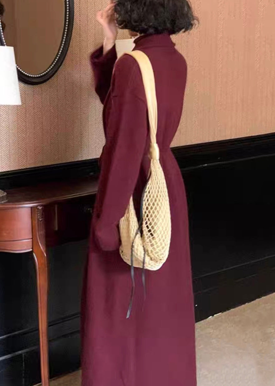New Purple High Waist Coat and Dress Woolen Two Pieces Set Spring