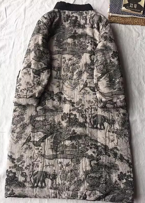 Apricot Oversized Print Fine Cotton Filled Long Coats Winter