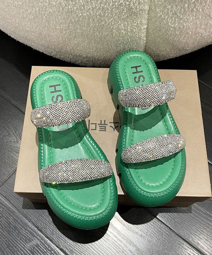 Splicing Platform Slide Sandals Peep Toe Green Zircon