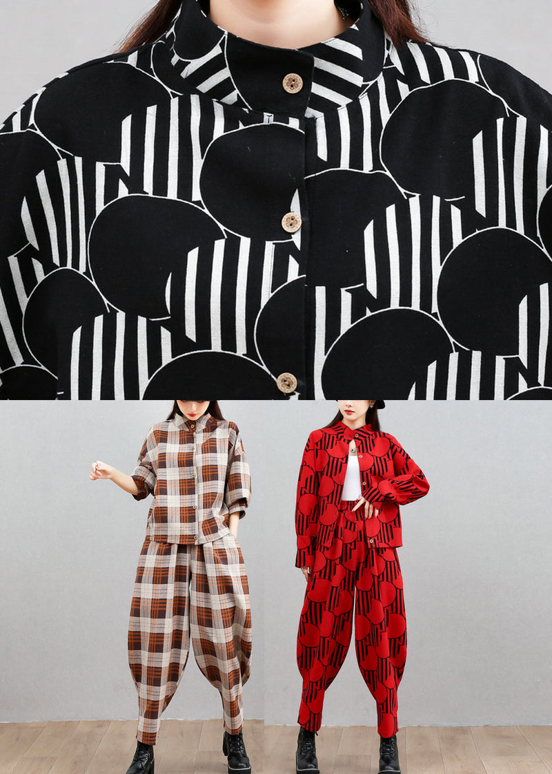 Plaid Button Top and Beam Pants Two Pieces Set Spring