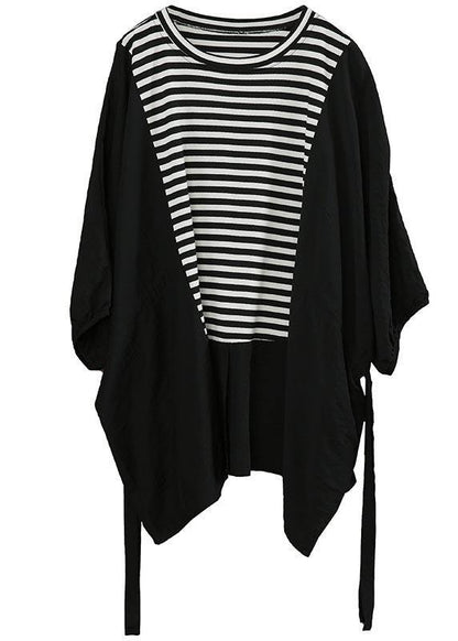 Diy White Patchwork Striped Tie Waist Cotton Summer Top