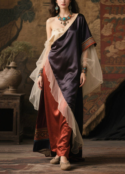 Asymmetrical Patchwork Tulle One Shoulder Long Dress Summer