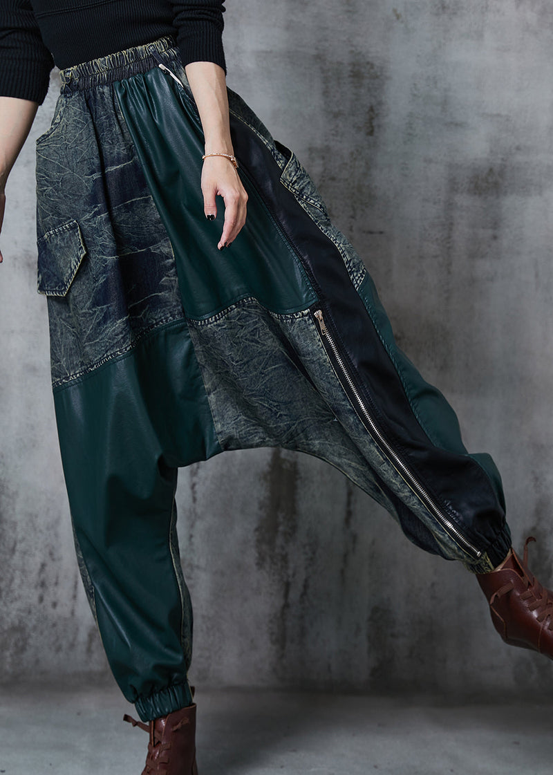 Colorblock Asymmetrical Patchwork Denim Harem Pants Fall
