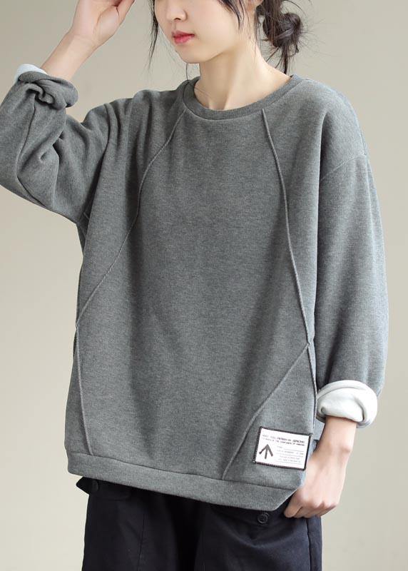 Unique O Neck Patchwork Spring Clothes for Fabrics Gray Blouse