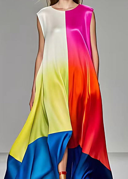 Rose Asymmetrical Pockets Silk Long Dresses Sleeveless