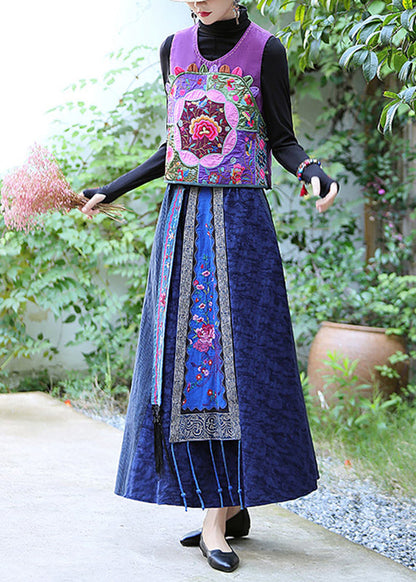 Art Purple Embroideried Linen Waistcoat Fall