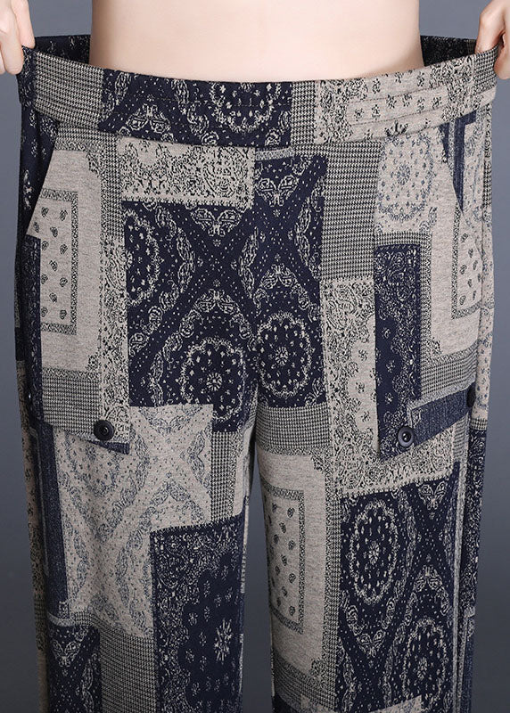 Print Pockets Straight Fall Pants