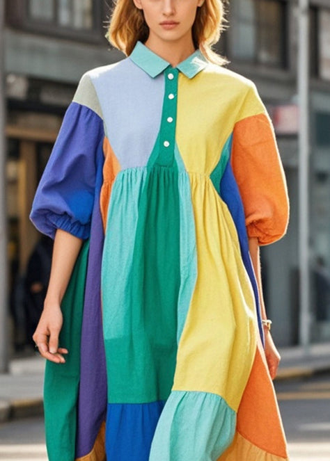 Asymmetrical Patchwork Exra Large Hem Chiffon Holiday Dress Half Sleeve