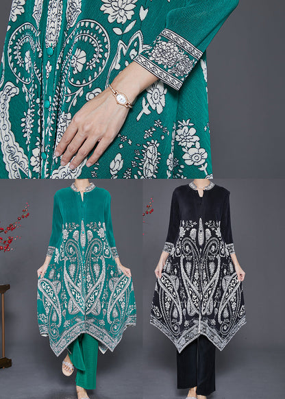 Black Print Silk Dress and Pant Two Piece Set Outfits Asymmetrical Fall