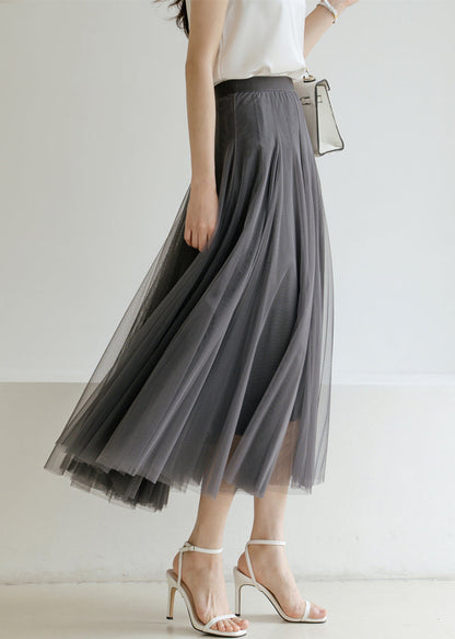 New Grey High Waist Tulle Pleated Skirt Summer