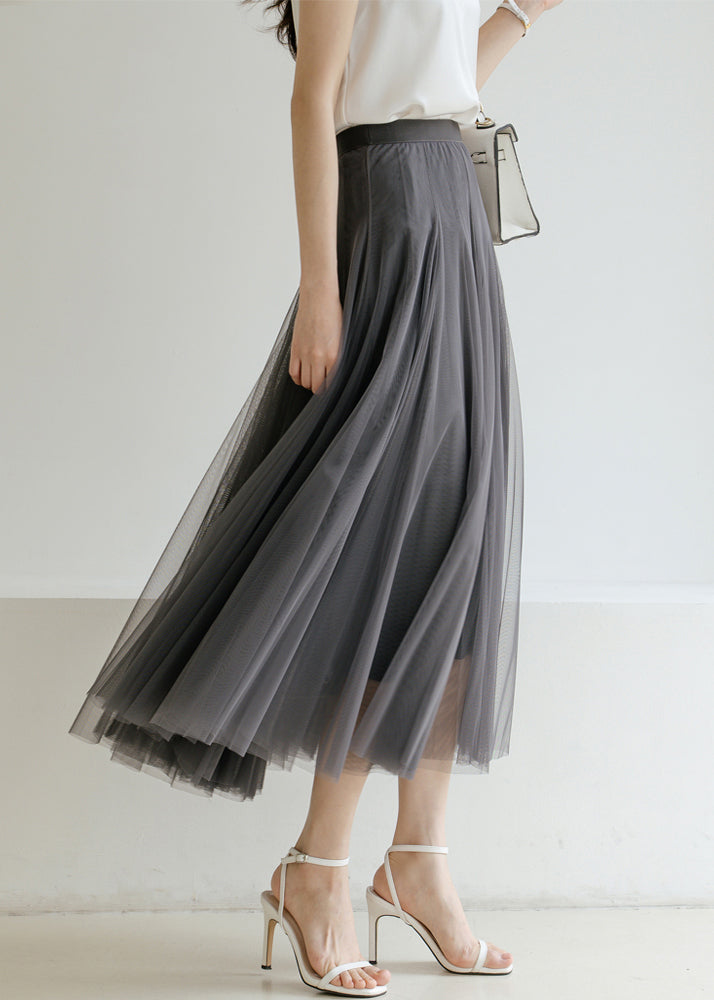 New Grey High Waist Tulle Pleated Skirt Summer