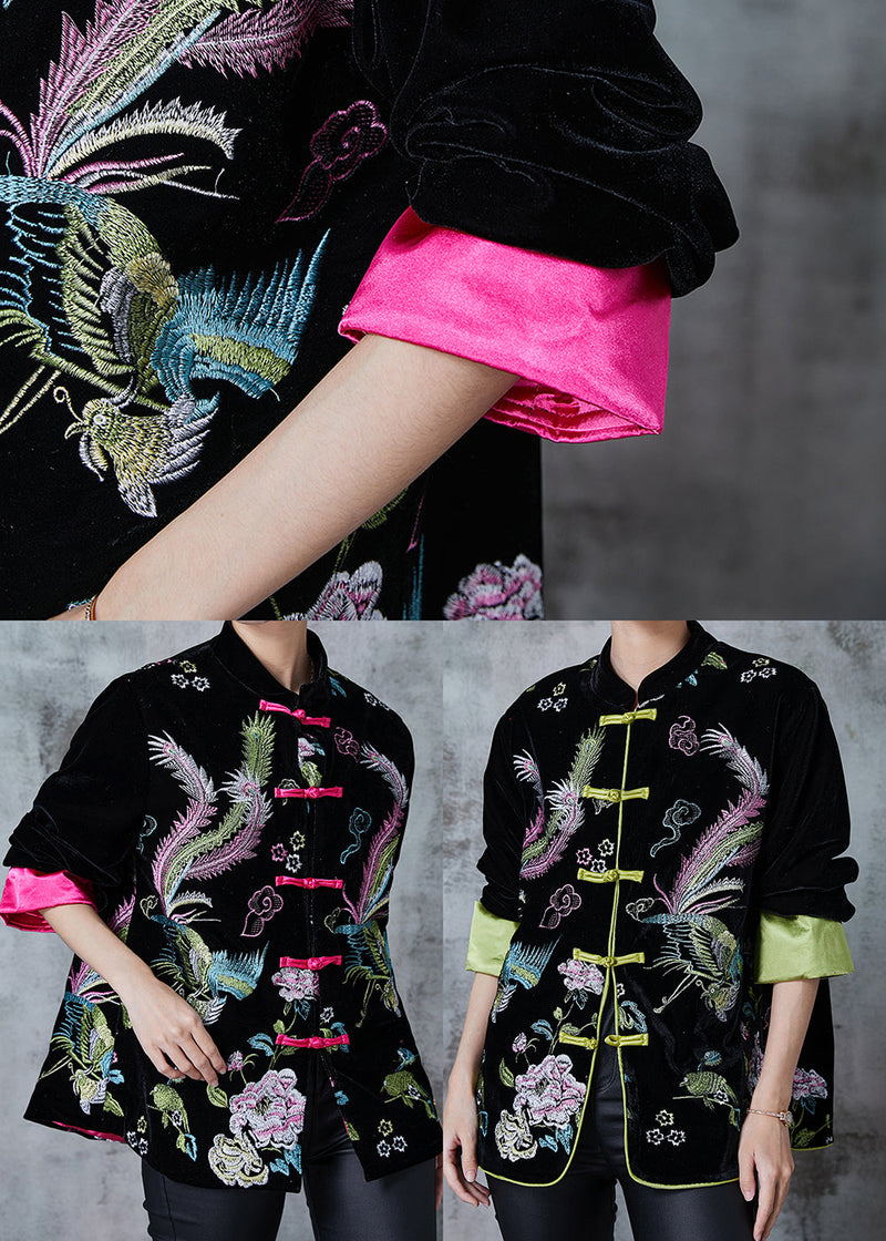 Rose Embroidered Silk Velvet Oriental Jacket Fall
