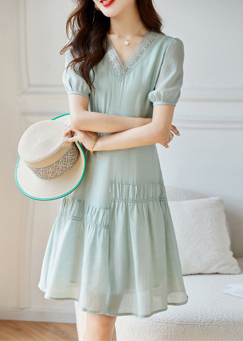 Light Green Wrinkled Patchwork Cotton Dresses Summer