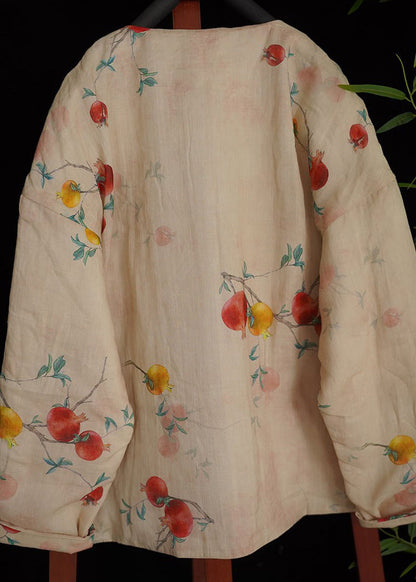 Pink Peony O-neck Print Fine Cotton Filled Winter Coats Long Sleeve