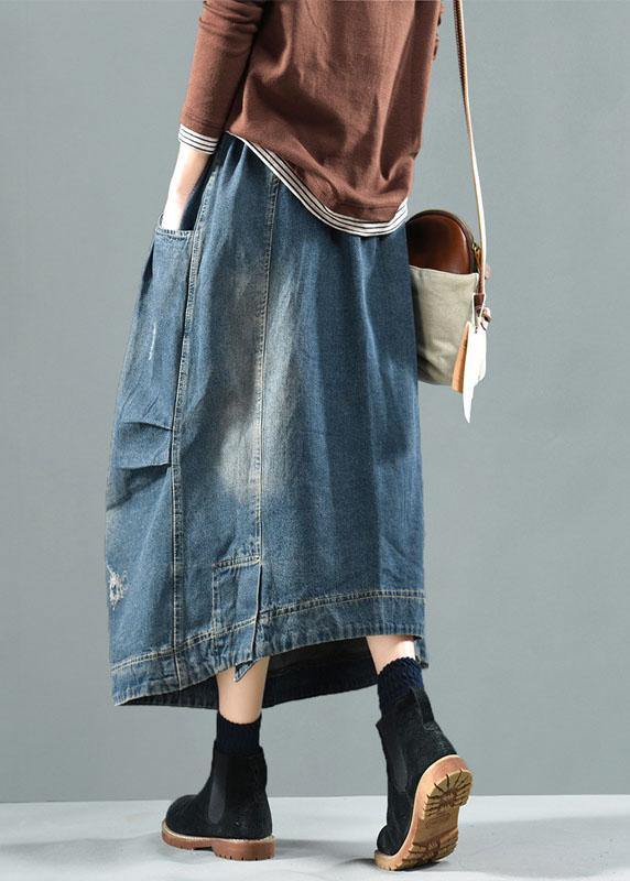 Blue Pockets Retro Patchwork Summer Skirts Denim Spring