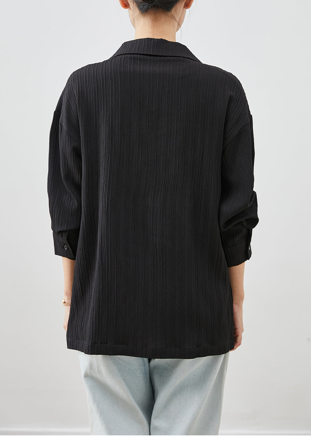 Modern Black Branch Embroideried Cotton Shirt Fall
