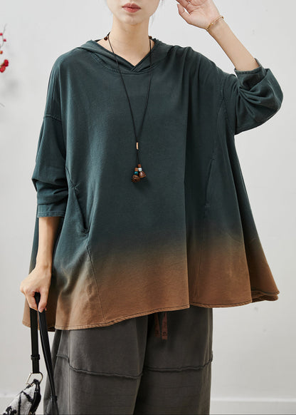 Art Gradient Color Hooded Oversized Cotton Pullover Sweatshirt Fall