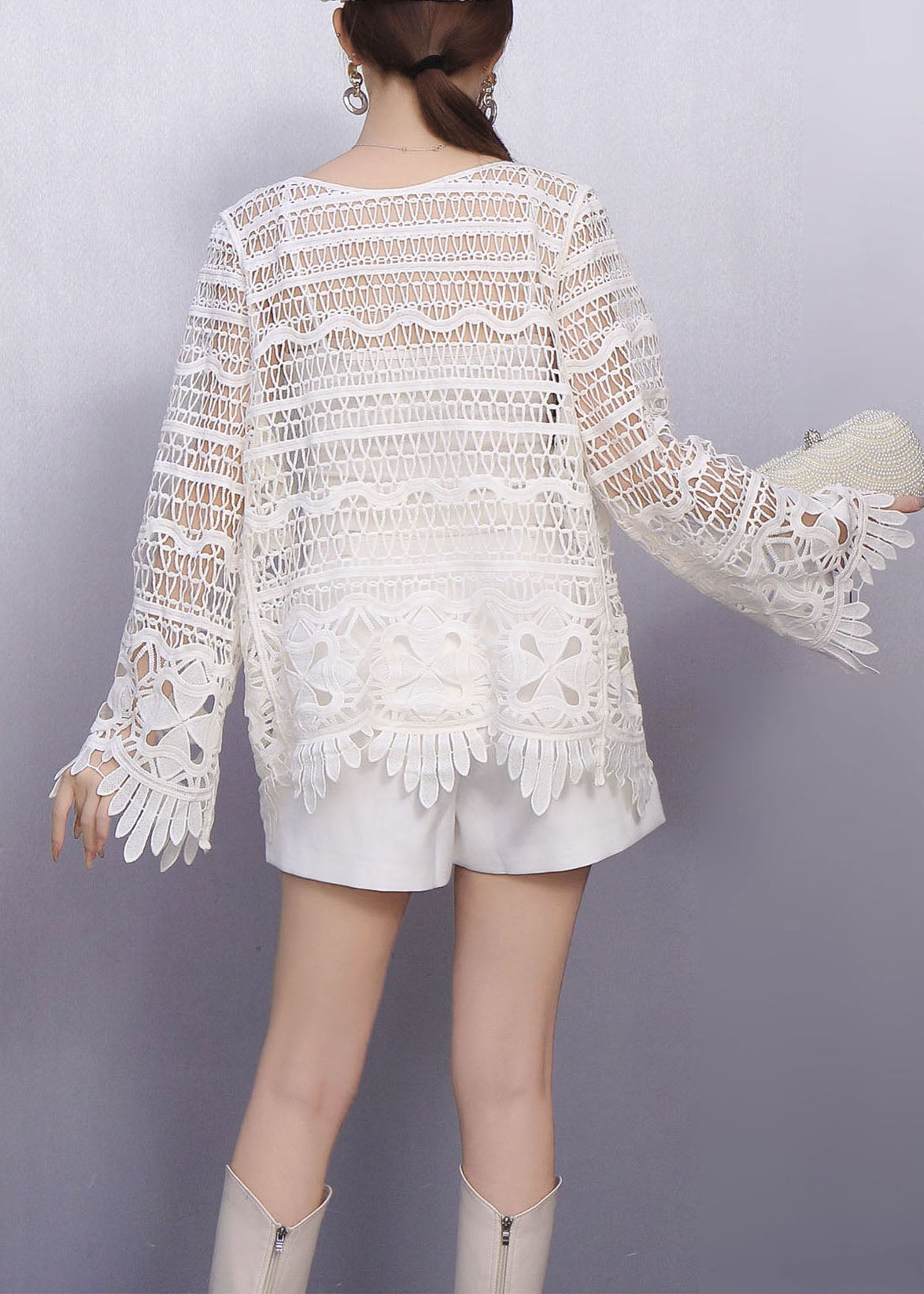 Perspective White Detailing Lace Tops Texture Hollow Out