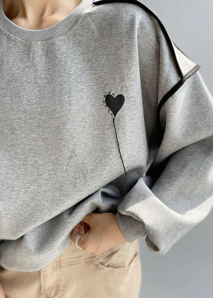 Grey Loose Embroideried Patchwork Fall Sweatshirt Street Wear