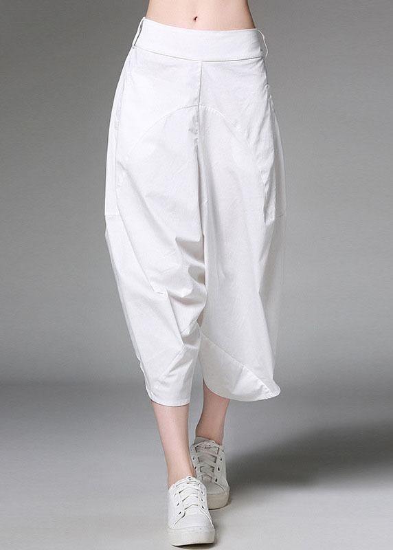 White Pockets Patchwork Cotton Harem Pants