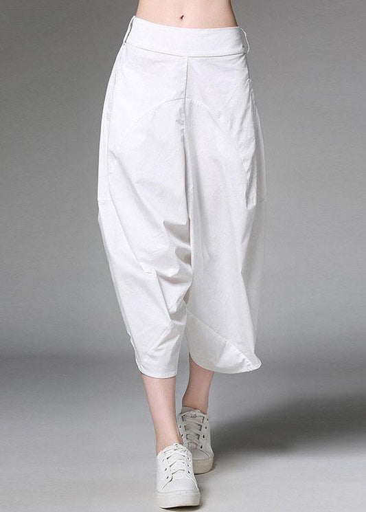White Pockets Patchwork Cotton Harem Pants