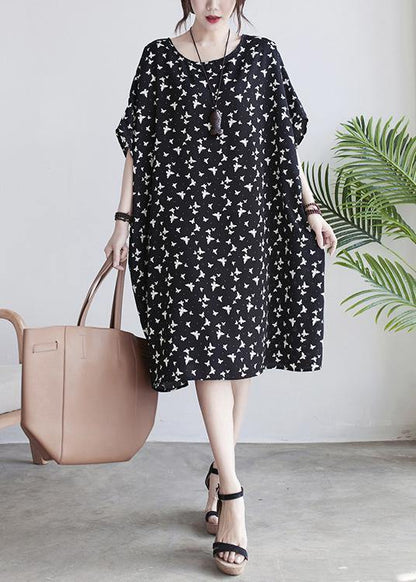 Art Black Butterfly Print Loose Spring Cotton Dress
