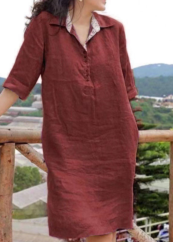 Handmade Yellow Peter Pan Collar Patchwork Vacation Mid Linen Dresses Summer