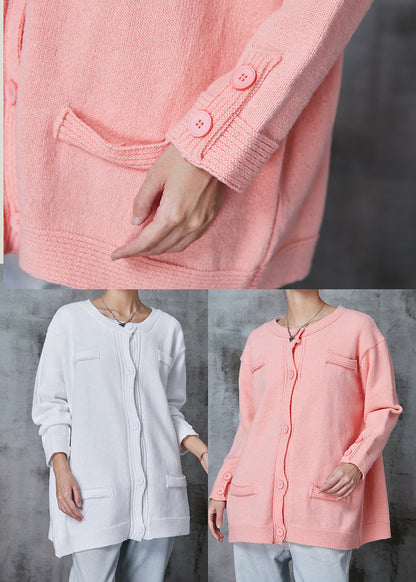 Organic White O-neck Button Down Knit Cardigan Spring