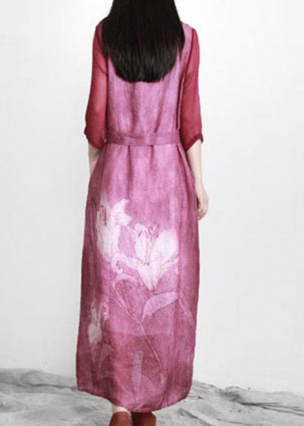 Purple Print Linen Tunic Maxi Dresses