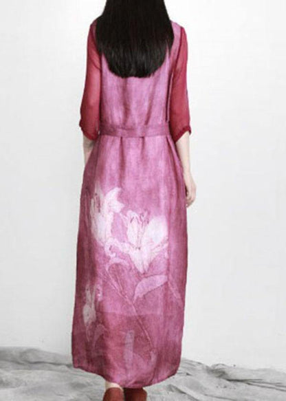 Purple Print Linen Tunic Maxi Dresses