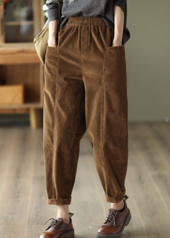 Green Pockets Patchwork Corduroy Pants Fall
